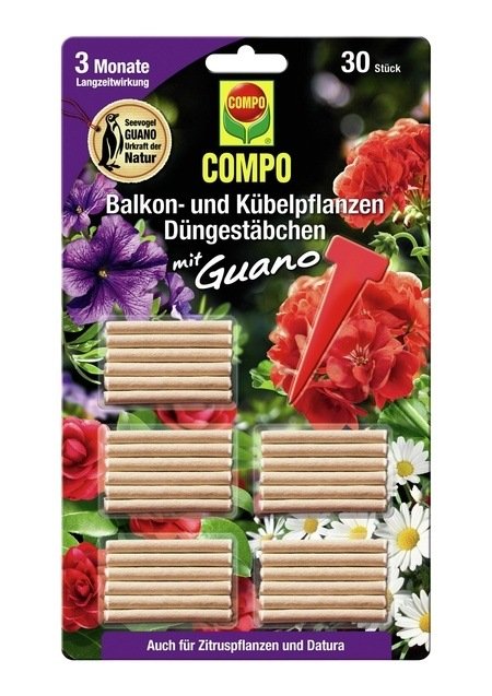COMPO COMPO Balkon- und Kübelpflanzen Düngestäbchen mit Guano (30 Stäbchen)