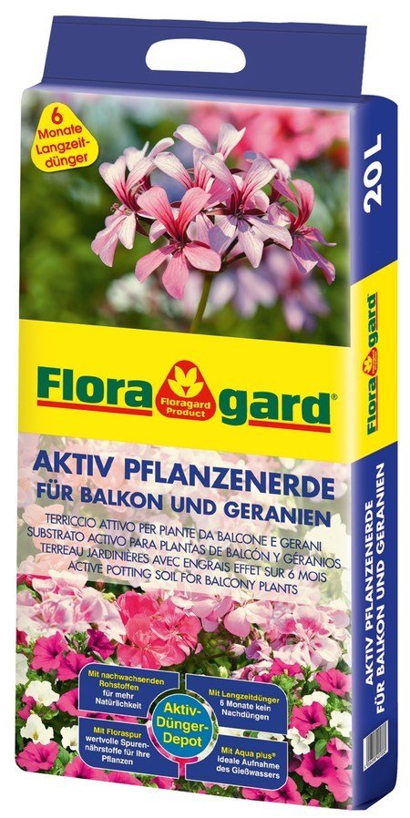 Floragard Aktiv Pflanzenerde für Balkon und Geranien 20L