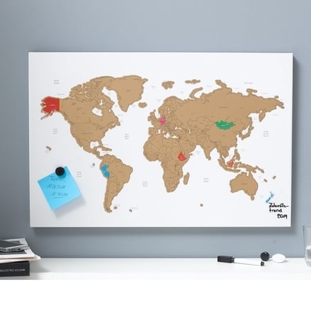 Magnetwand-Weltkarte zum Freirubbeln Weiß/Goldfarben