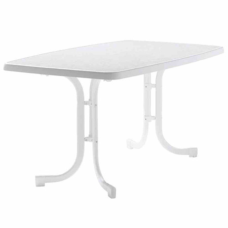 SIEGER Gartentisch oval 150x90 cm, weiß, Stahrohrgestell, Mecalit-Pro-Platte
